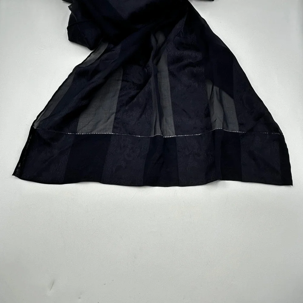 Liz Claiborne Scarf Black Women Silk Floral Damask Hemstitch EUC 54 x 17 in